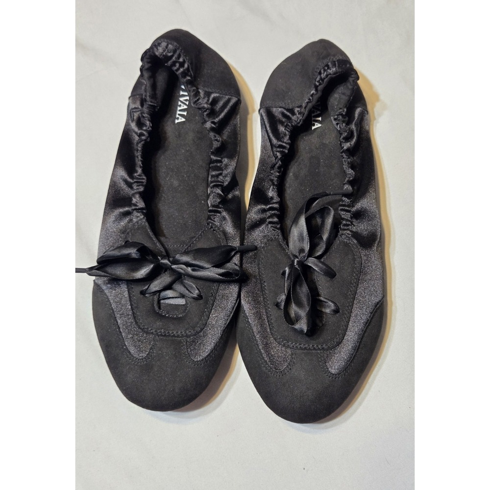 Vivaia Yanka Round Toe Satin Sneakerina Ballet Flat Sz 9 Black Preppy Shiek Comf